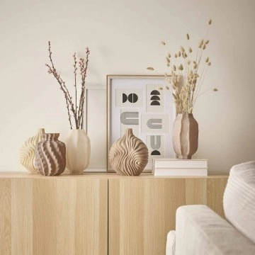 Vase Design, Steinoptik/creme, 13.5 x 22 cm