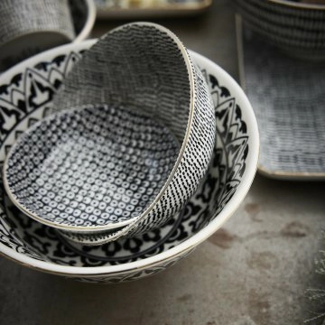 Schale China, tief, schwarz/wei&szlig;, Goldrand, Striche