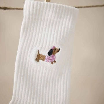 Socken Stick-Motiv, Dackel/rosa, Größe 35-42