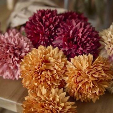Pompom Herbst mit 3 Blüten, orange, 43 cm
