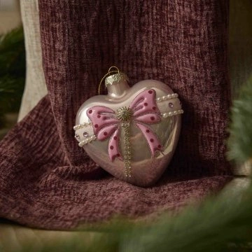 Anhänger Herz mit Schleife, pink/rosa, 10 cm