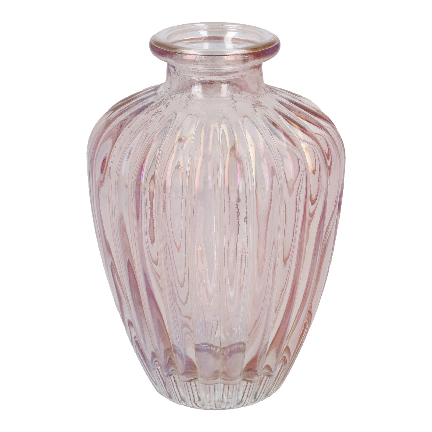 Flaschenvase Rillen, irisierend/rosa, 10.5 cm
