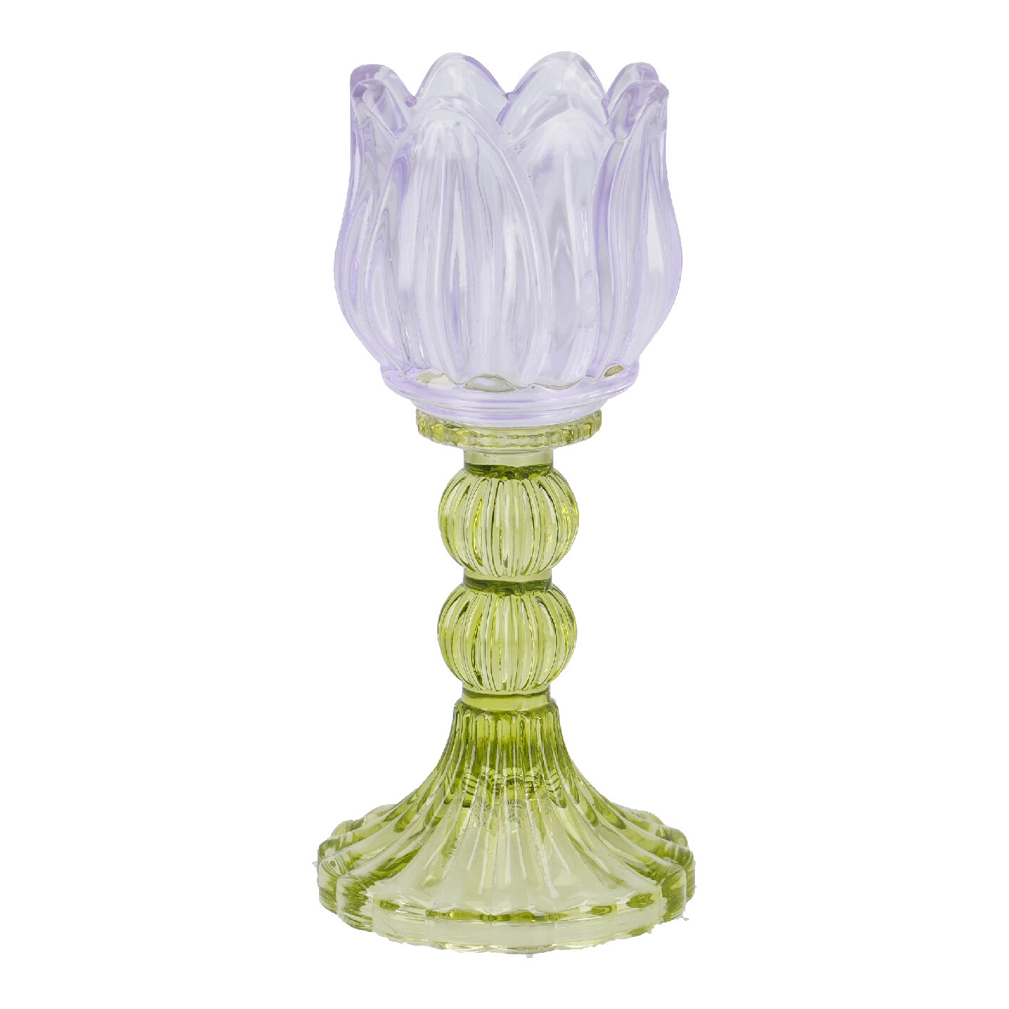 Kerzenständer Tulpe/Teelicht, helllila/grün, 18 cm