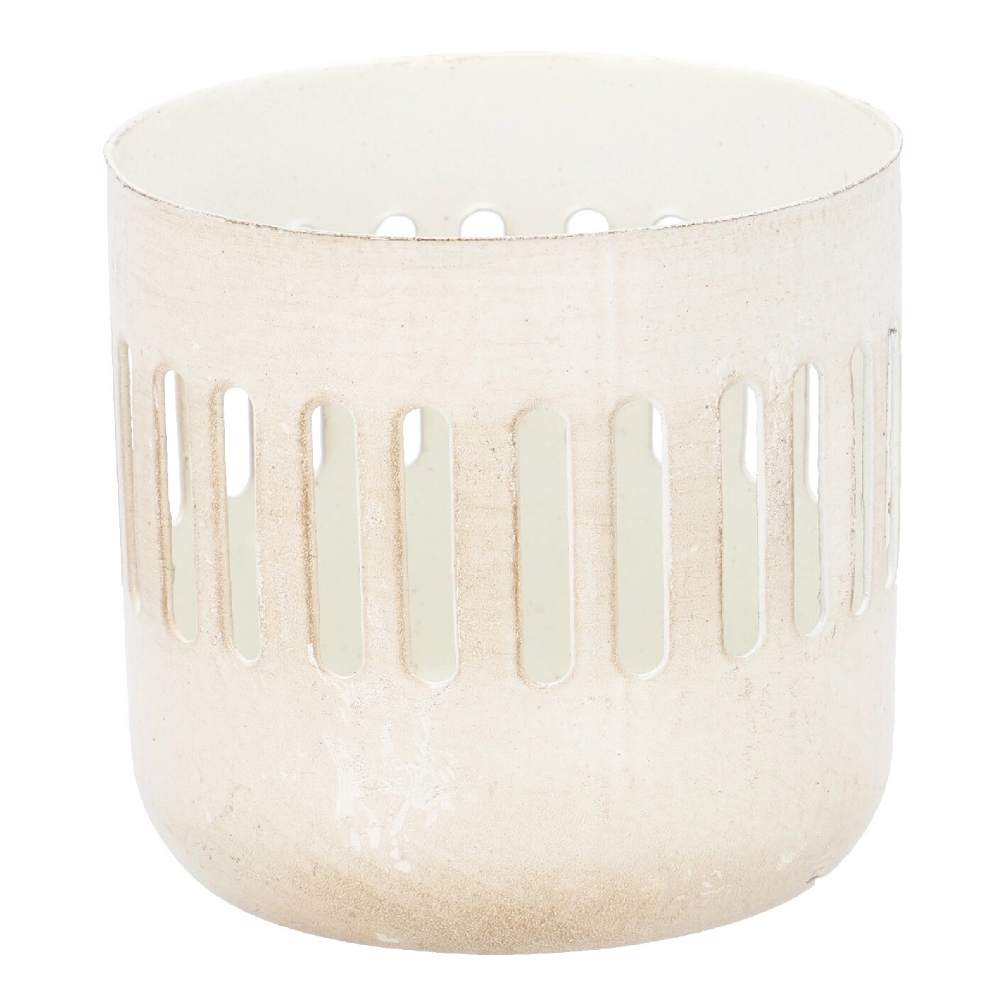 Teelichthalter Metall, Streifen/beige, 7.2 x 6.8 cm