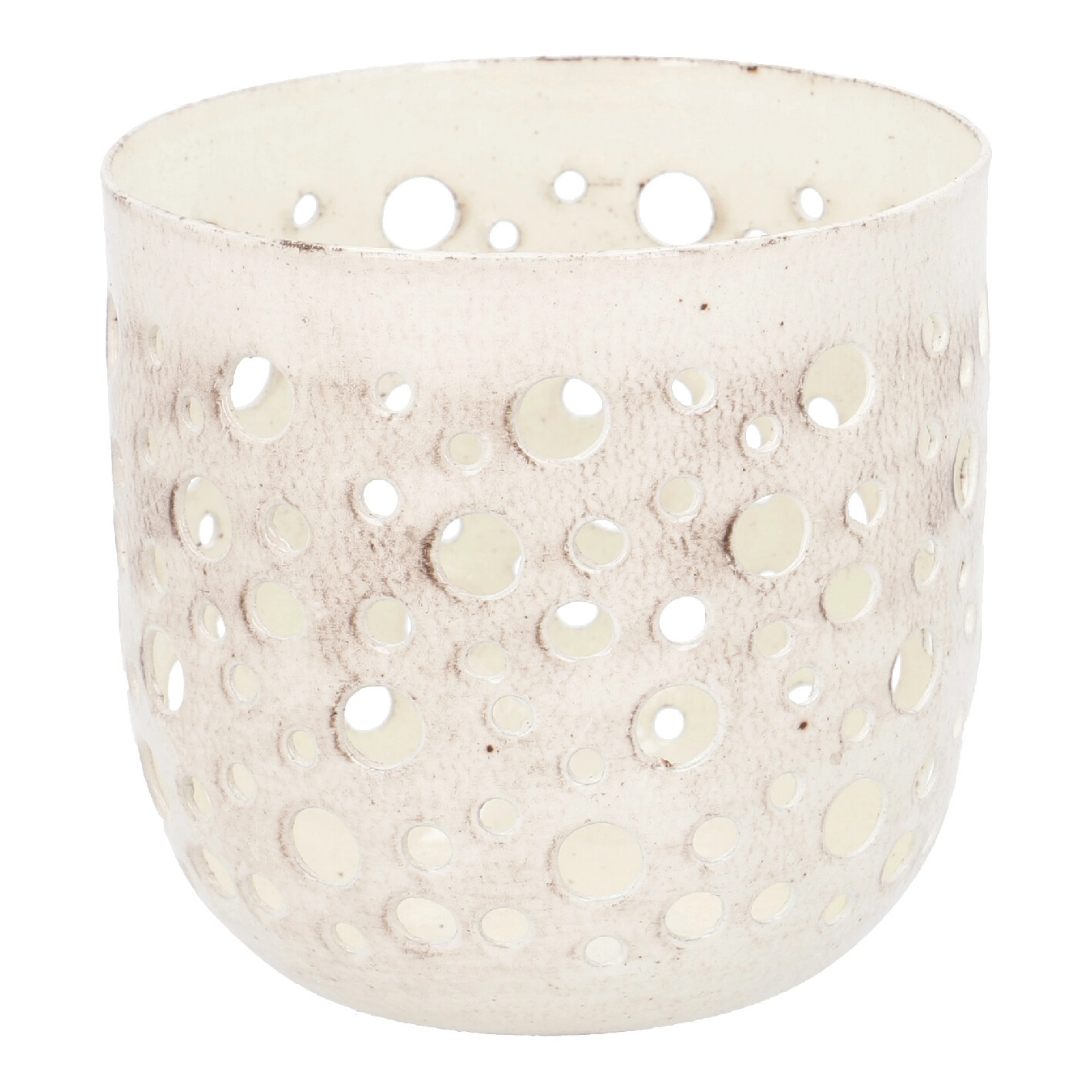 Teelichthalter Metall, Punkte/beige, 7.2 x 6.8 cm