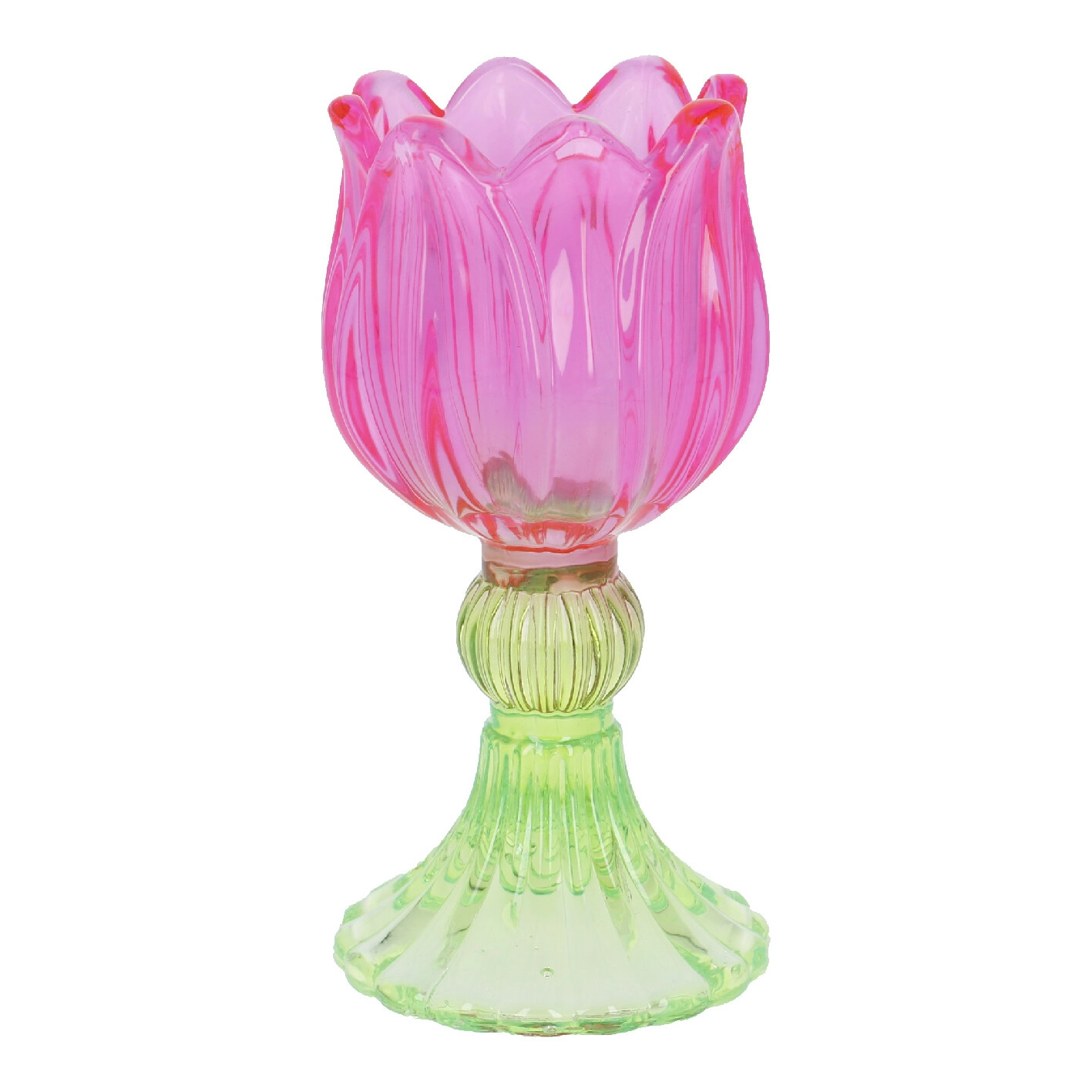 Teelichthalter Tulpe, Neon/pink/grün, 7 x 14 cm