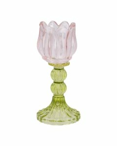 Kerzenst&auml;nder Tulpe/Teelicht, rosa/gr&uuml;n, 18 cm