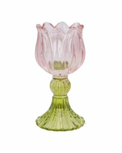 Kerzenst&auml;nder Tulpe/Teelicht, rosa/gr&uuml;n, 14 cm