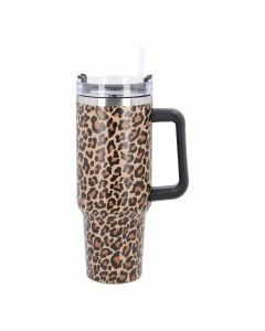 Iso-Becher mit Trinkhalm, Leo/hellbraun/braun/schwarz, 1.2 l