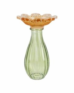 Vase Bl&uuml;tenform, orange/gr&uuml;n, 17 cm
