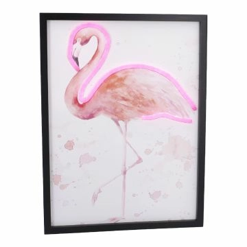 LED-Objekt Neon, Flamingo/schwarz, 30 x 40 cm