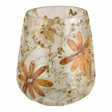 Windlicht Natur-Blumen, Rispen/braun, 11 x 12 cm