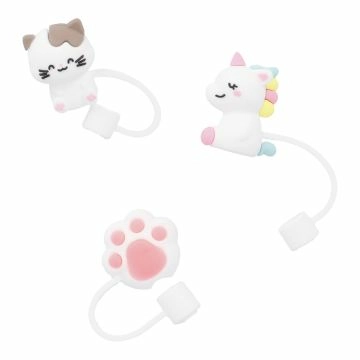 3er Set Trinkhalmabdeckung, Einhorn/Katze/Pfote