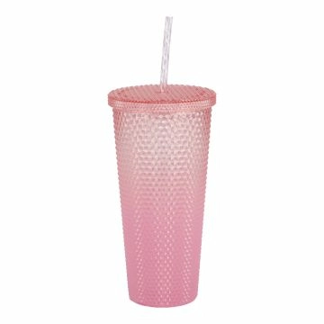 Becher mit Strohhalm, Struktur/rosa/pink, 650 ml