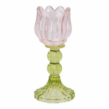 Kerzenständer Tulpe/Teelicht, rosa/grün, 18 cm