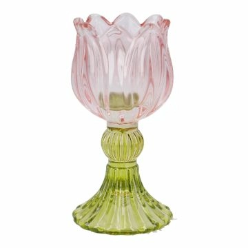 Kerzenständer Tulpe/Teelicht, rosa/grün, 14 cm