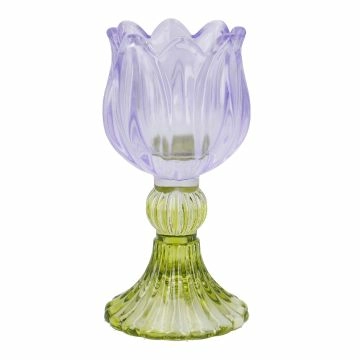 Kerzenständer Tulpe/Teelicht, helllila/grün, 14 cm