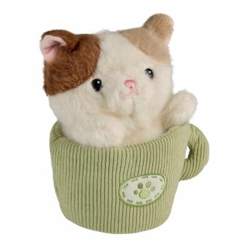 Kuscheltier Katze in Tasse, grün, 18 cm