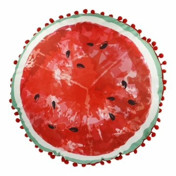 Kissen Frucht mit Pompom, Wassermelone/rot, 40 cm