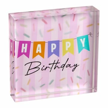 Deko-Würfel Geburtstag, Girlande/rosa, 8 cm