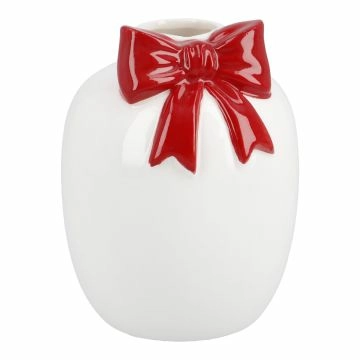 Vase Schleife, weiß/rot, 11.5 cm