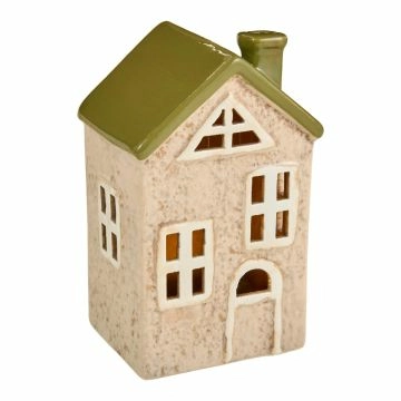 LED-Haus Dach, grün/eckige-Fenster, 16 cm