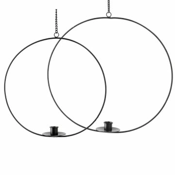2er Set Kerzenhalter Ring, hängend, schwarz
