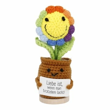 Häkelblume mit Spruch, Sonnenblume, 18 cm