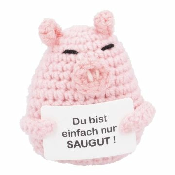 Häkelfigur Spruch, Schwein, 9 cm