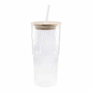 Glas mit Strohhalm, Orangen-Relief, 600 ml