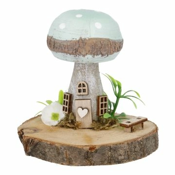 Deko-Haus Pilz auf Baumscheibe, mint/rund, 10.5 cm
