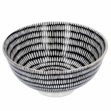 Schale China, tief, schwarz/weiß, Goldrand, Stäbchen/Kreis