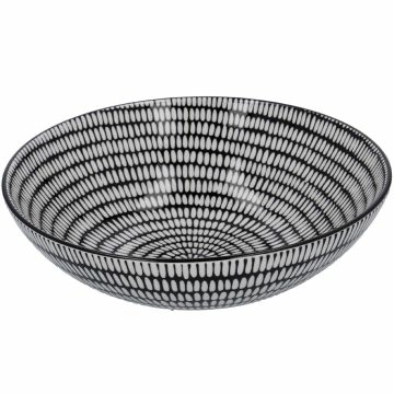 Schüssel China, flach, Stäbchen/Kreis, schw/wss, 23 cm