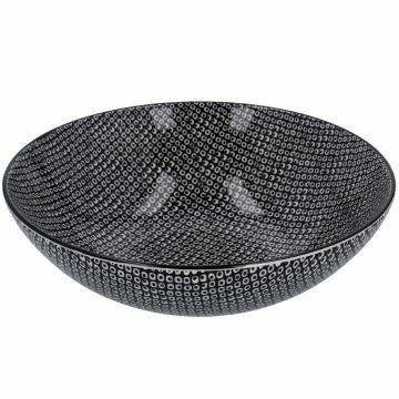Schüssel China, flach, Perlen, schw/wss, 23 cm