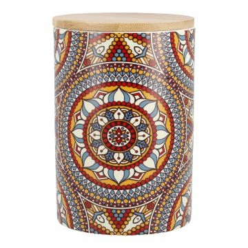 Keramik-Dose Muster, Blume/orange/blau/rot, 15 cm