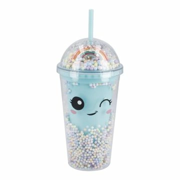 Becher Konfetti mit Strohhalm, grün, 350 ml