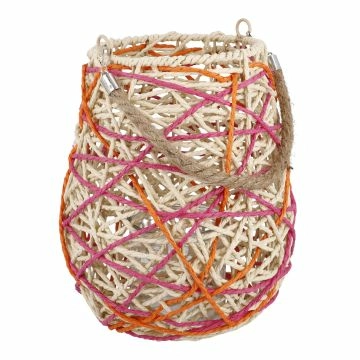 Laterne Bast, natur/pink/orange, 27 cm