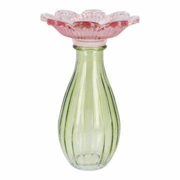 Vase Blütenform, rosa/grün, 17 cm