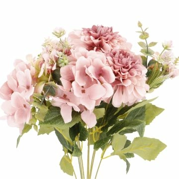 Dahlien-Hortensien-Strauß, altrosa, 48 cm