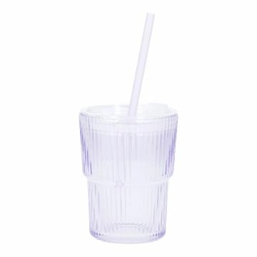 Glas mit Strohhalm, Rillen/lila, 400 ml