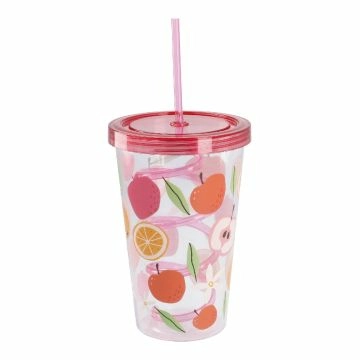 Becher mit Spiral-Trinkhalm, Frucht-Mix, 600 ml