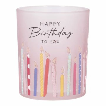 Teelichthalter Geburtstag/Kerzen, rosa, 6 x 7 cm