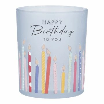 Teelichthalter Geburtstag/Kerzen, hellblau, 6 x 7 cm