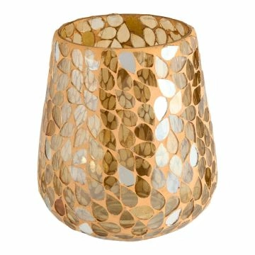 Windlicht Mosaik, gold, 11 x 12 cm