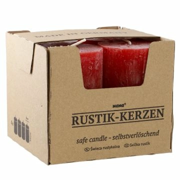 4er Set Kerze Rustik, rot, 6 x 10 cm