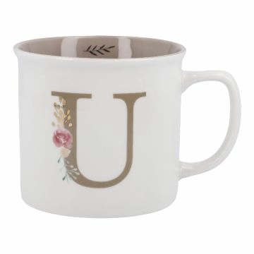 Becher Buchstabe/Blumen, U, 390 ml