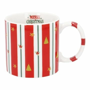 Becher Weihnachten/Streifen, Ilex/rot, 380 ml