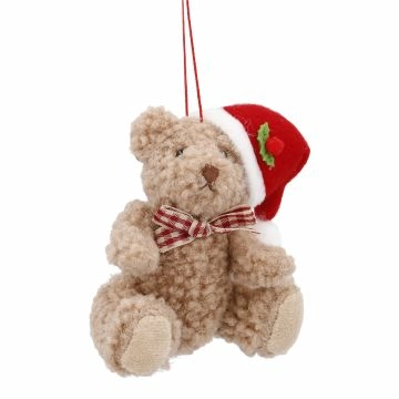 Anhänger Bär, Weihnachtsmütze, 10 cm