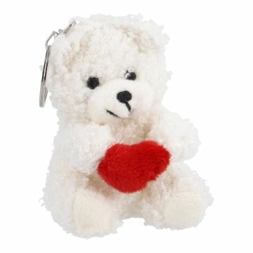 Schlüsselanhänger Bär mit Herz, weiß, 9 cm