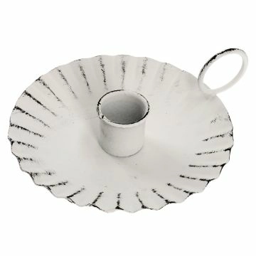Kerzenständer Mini, Stabkerze, weiß, flach/Wellen